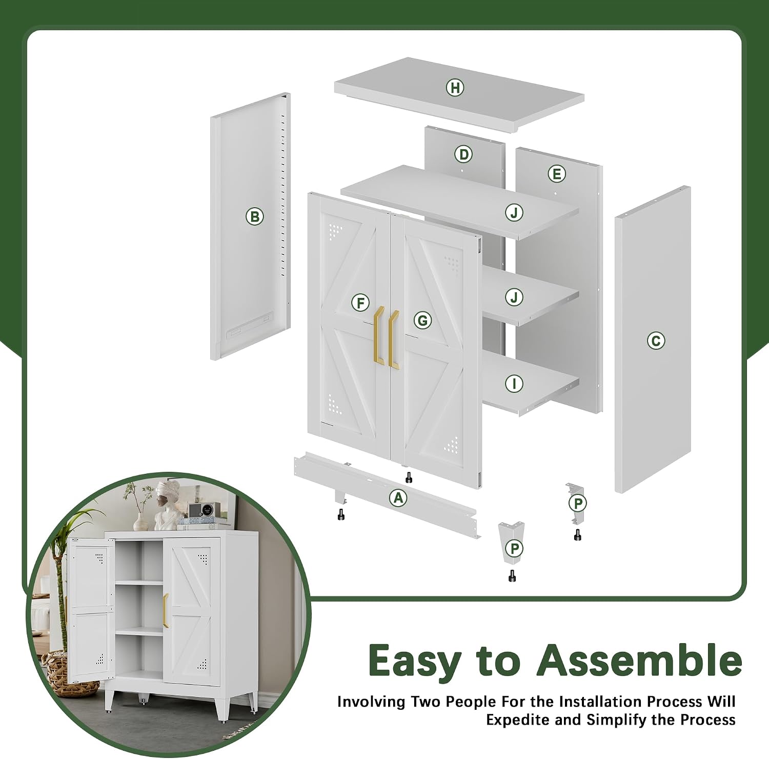 32" Metal Bathroom Storage Cabinet,Floor Storage Cabinet with 2 Doors and 2 Adjustable Shelves,Freestanding Sideboard for Small Spaces, Hallway, Dining Room,White