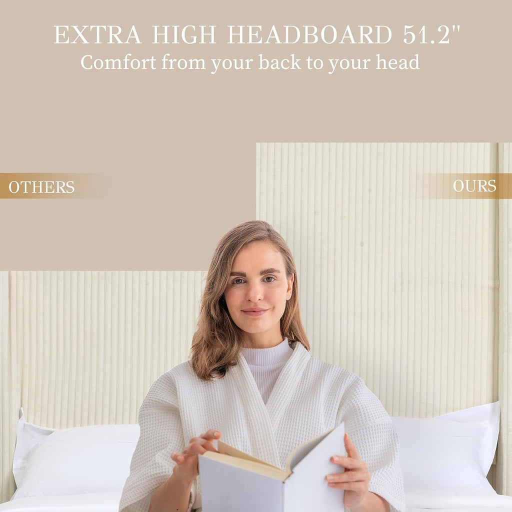 Yechen Queen Bed Frame with Lift Up Storage, 51.2" Tall Headboard and Upholstered Wingback Platform Bed Frame, Hydraulic Support, No Box Spring Needed, Beige Corduroy