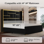 Queen Bed Frame with 55.12" Tall Headboard, Black and Gold