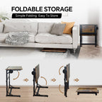No Assembly Folding TV Tray Table C-Shaped Couch End Table with Cup Holder & Device Slots, Extra Wide Portable Laptop Desk for Eating, Working, Bed, Sofa, Rustic Wood