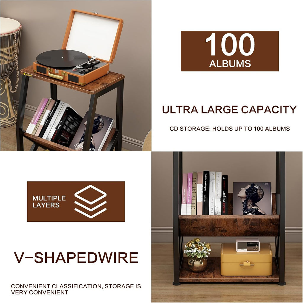 MULKHOME 3-Tier Accent End Table with Magazine Holder Shelf, Metal Frame, Scratch-Resistant Top, Small Bookcase, Sofa Side Table for Living Room, Bedroom,Side Table with Book Storage