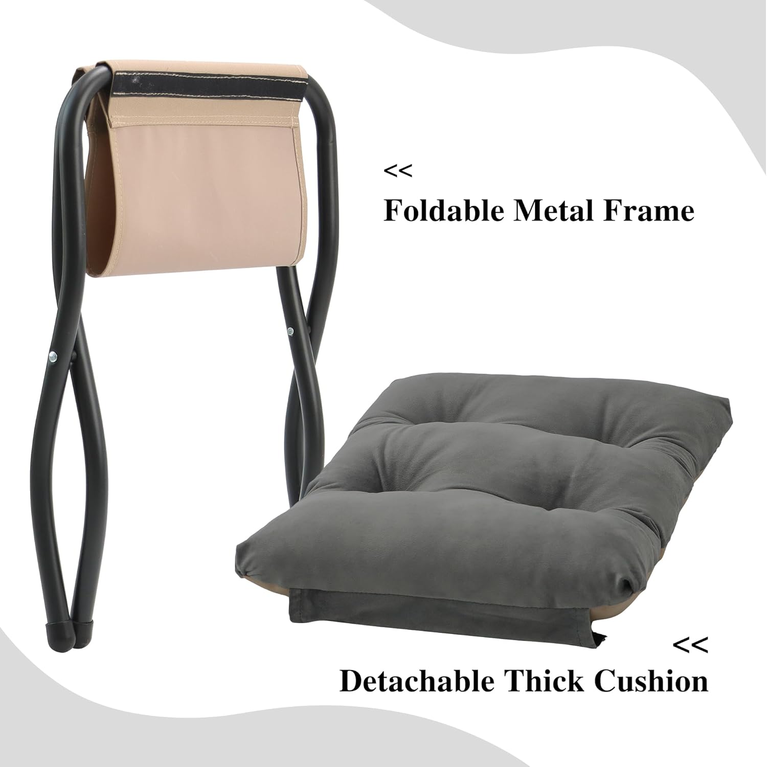 15"(H) Folding Ottoman, Set of 2, Foldable Footrest Stool, Small Foot Stool for Couch, Collapsible Foot Rest Ottoman for Sofa, Accent Padded Ottomans for Living Room, Bedroom, Dark Grey