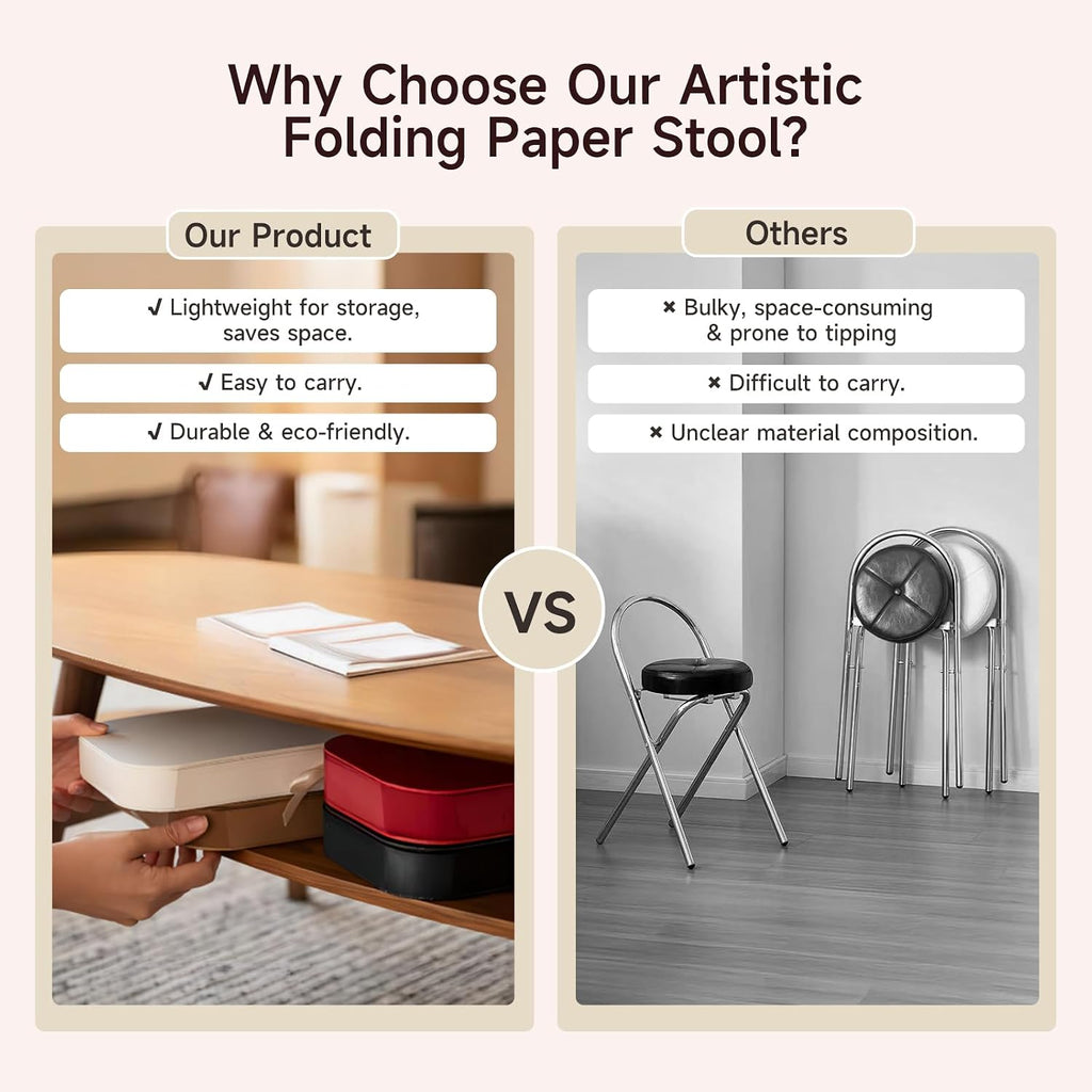 NOONTIDE Folding Stool - 17Inch Home Furniture 660lb Load Capacity Foldable Paper Stool Eco-Friendly Kraft Paper Honeycomb Design,Foldable to 1.2",Brown Modern Minimalist Stool for Living Room(Brown)