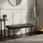 Hyfirm 45" Faux Leather Entryway Bench, Upholstered End of Bed Bench Ottoman for Bedroom Window Bench Dining Bench with Metal Legs for Living Room Dining Room, Black