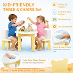 3-Piece Table & Chair Set, Cute Bear-Back Chairs | Ages 3-8 Boys & Girls | Solid Wood Legs | Safe Rounded Corners | Playroom,Daycare, Classroom,Home Activity