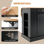 TANGZON Large Kitchen Island, Kitchen Sideboard with Extendable Rubber Wood Worktop, Drawers, Adjustable Shelves & Side Racks, Living Dining Room Cabinet Cupboard (Black Body)