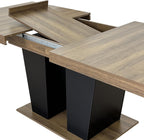 78.74" Extendable Dining Room Table for 4-10 People,Wooden Transformer Kitchen Dining Table with Black Double Sturdy Pedestal Base,Modern Expandable Large Table,Beige+Brown