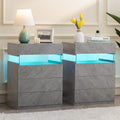 Bingoday Gray LED Night Stand Set 2 with 4 Drawers Modern Bedside Table | Nightstands with App-Controlled Adjustable LED Lights, Night Stand with Storage Shelf ,Modern Bedside Table for Bedroom