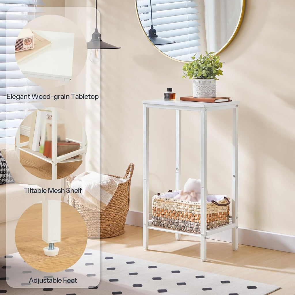 HOOBRO Tall Side Table, Industrial End Telephone Table with Adjustable Mesh Shelves, Small Tall Nightstand for Living Room, Bedroom, Entryway, Office, White WW03DH01