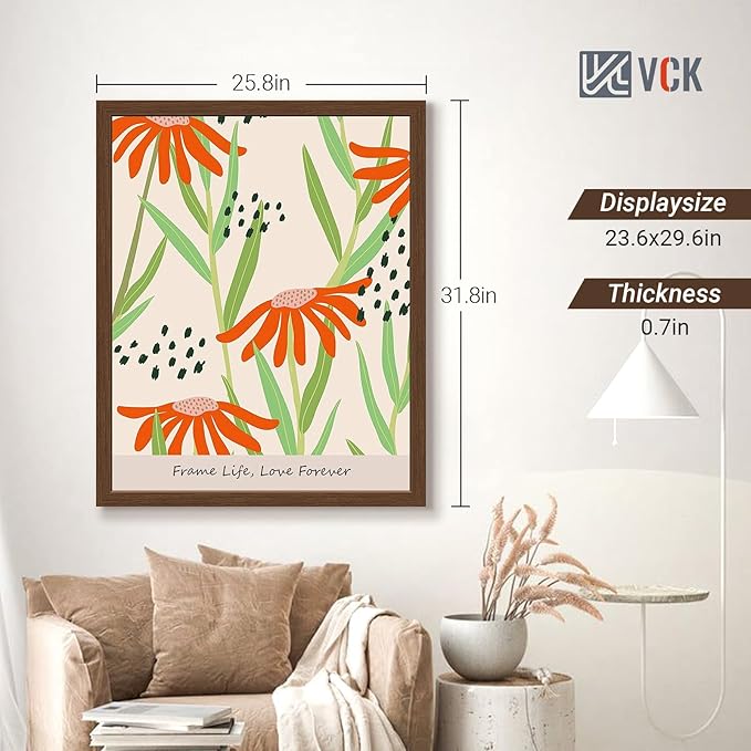 VCK 24x30 Poster Frame Set of 4 - Brown, Gallery-Quality Wood Picture Frames, 1.1-Inch Wide Border, Polished Plexiglass, Vertical or Horizontal Wall Display for Photo/Art/Prints, Brown