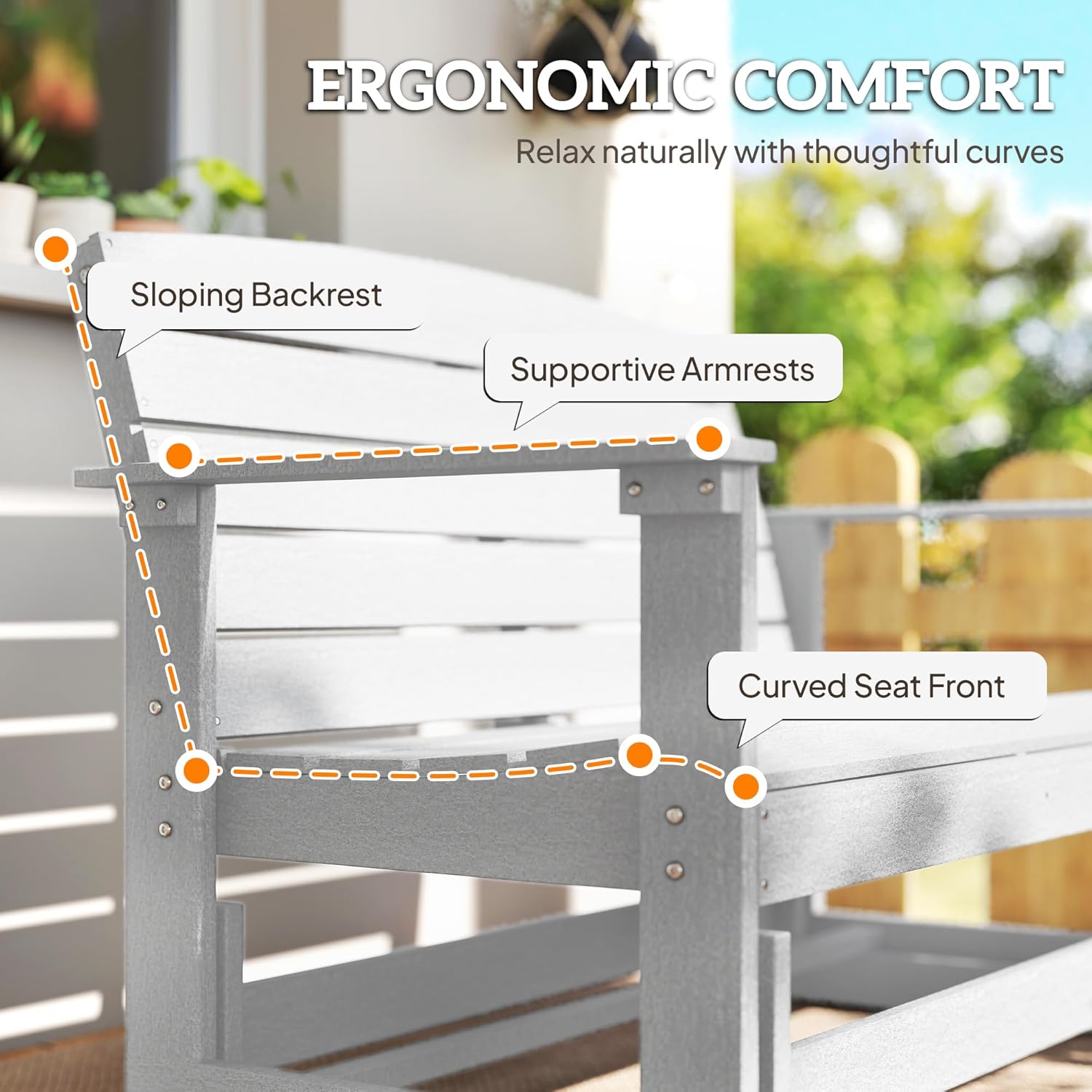 Outsunny 2-Person Outdoor Glider Bench HDPE Weather Resistant White | Patio Double Swing Glider Rocking Chair Loveseat, with Armrests, Slatted Seat and Backrest, for Backyard Garden Porch