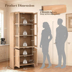 77" Tall Kitchen Pantry Cabinet,Thickened Panel,Oak,1Pcs | Wooden Curved Storage Cabinets with Adjustable Shelf, Cupboard with Glass Door for Dining Room, Living Room, Bathroom