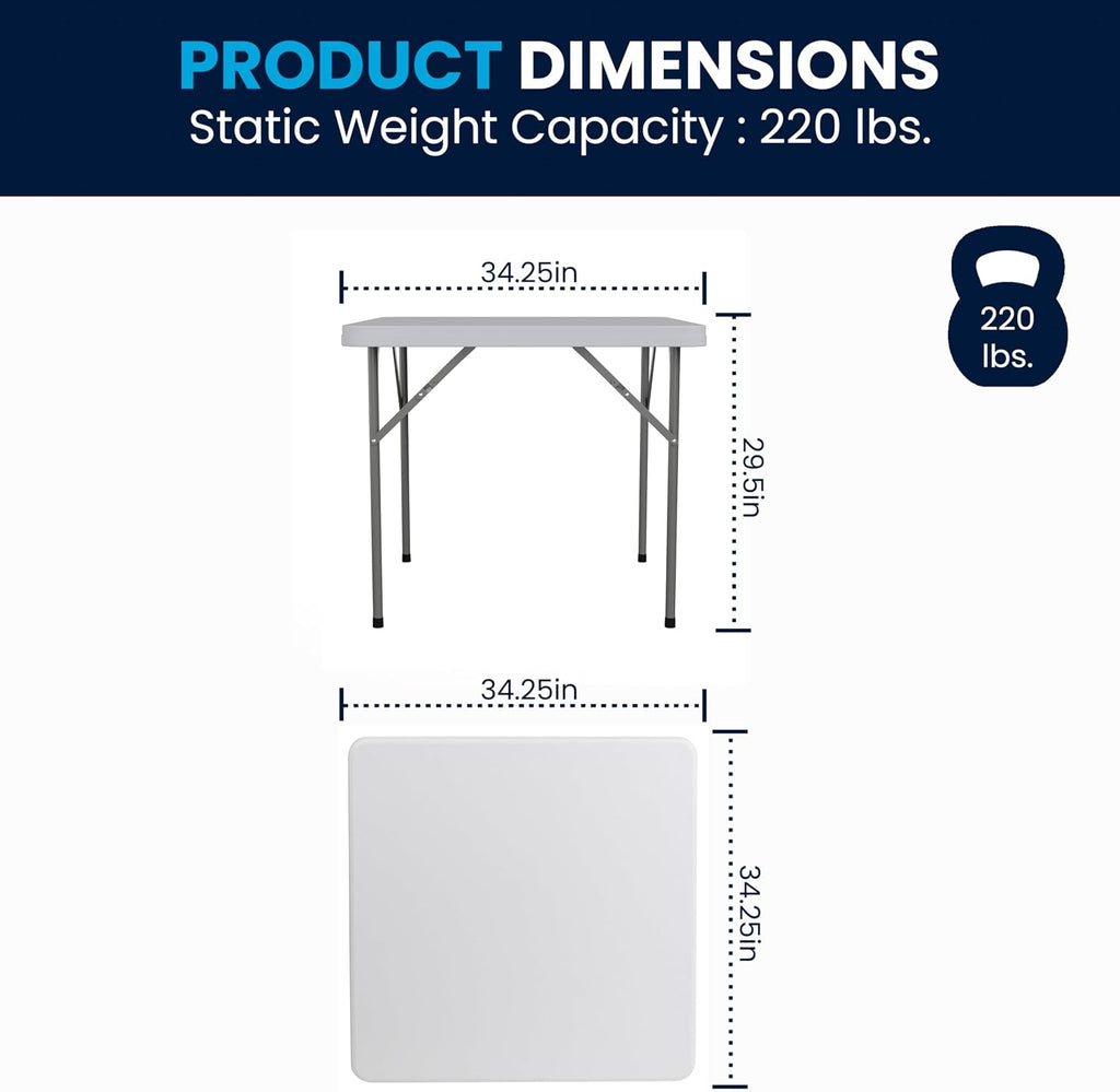 Flash Furniture Elon Square Plastic Folding Table, Portable Dining Card Table for 4 People, Indoor-Outdoor Use, 34.25", Granite White | Lightweight, Easy Storage, Commercial Grade