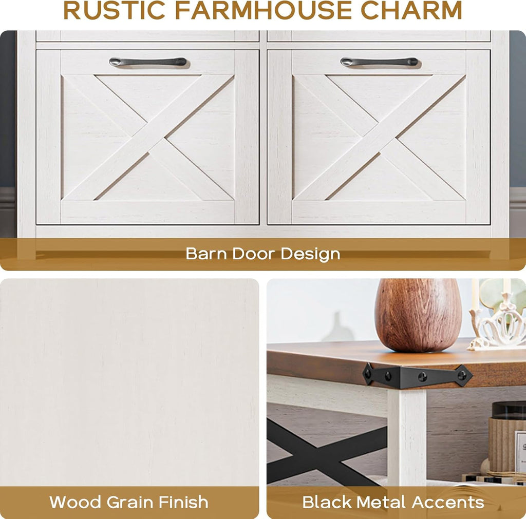 Farmhouse 4 Drawer File Cabinet with Open Storage Shelf, Lateral Filing Cabinet Fits Letter/A4/ Size, Home Office Filing Organizer, Document Storage Printer Stand for Office and Home. Uunique White