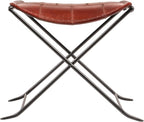 Creative Co-Op Collapsible Leather and Metal Stool, Russet Brown