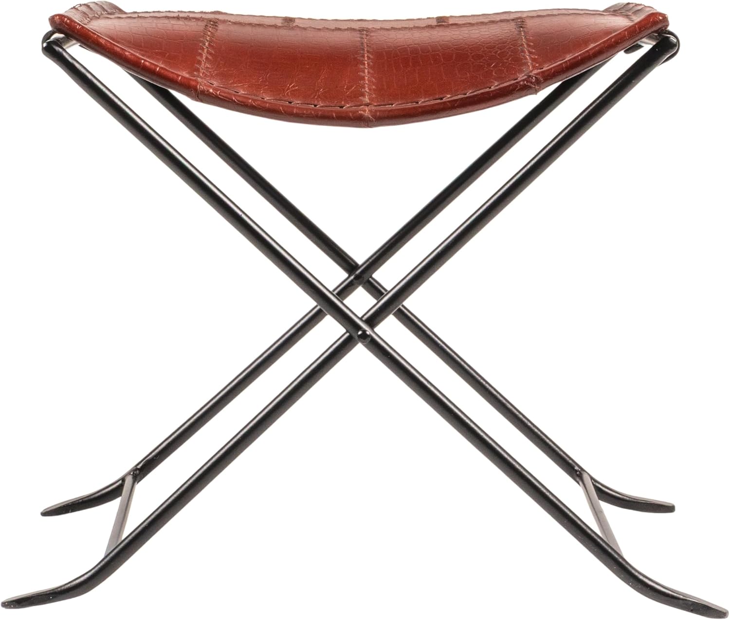 Creative Co-Op Collapsible Leather and Metal Stool, Russet Brown