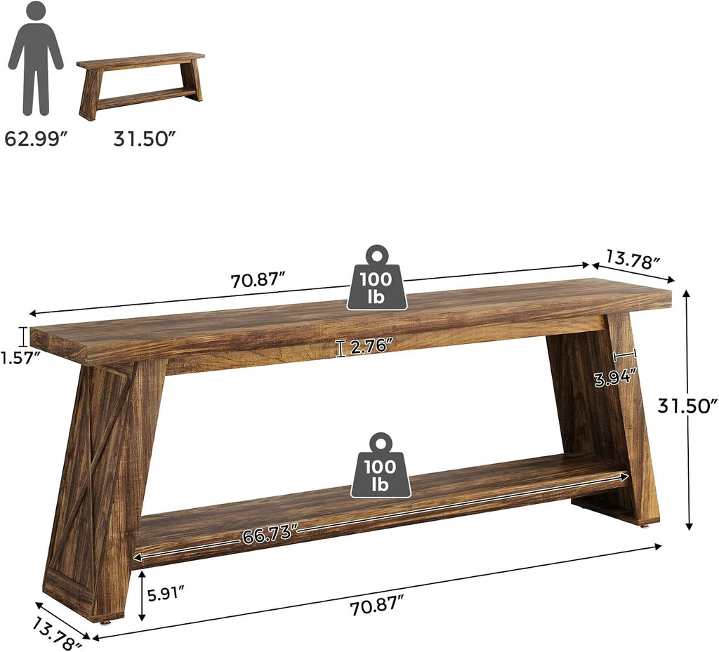 70.9" Extra Long Entryway Table, Farmhouse Wood Console Table with Storage, 2-Tier Narrow Sofa Table Behind Couch for Living Room, Hallway, Entrance, Foyer, Rustic Brown