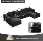 151" U Shaped Cloud Sectional Couch Modular Sofa, Comfy Oversized Couches for Living Room, Plush Corduroy Sectional Sofa Set with Ottoman Storage Console USB, Olive Dark Gray