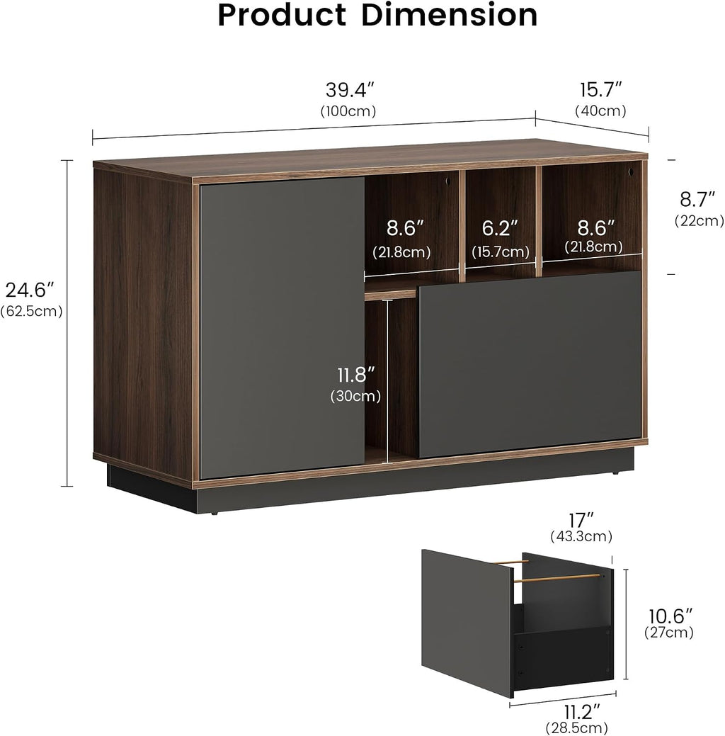ModernMate 39" File Cabinet with Drawer, Office Storage Cabinet with Door | Home Office Printer Stand with Storage & Adjustable Shelves for Living Room, Entryway, Black Walnut