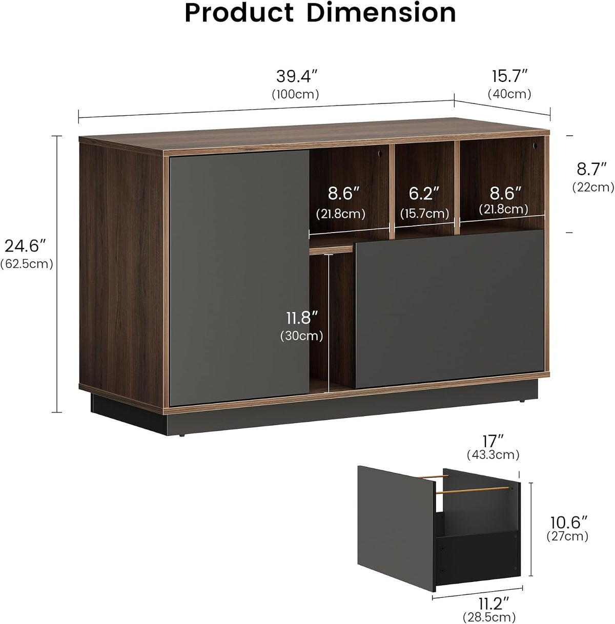ModernMate 39" File Cabinet with Drawer, Office Storage Cabinet with Door | Home Office Printer Stand with Storage & Adjustable Shelves for Living Room, Entryway, Black Walnut
