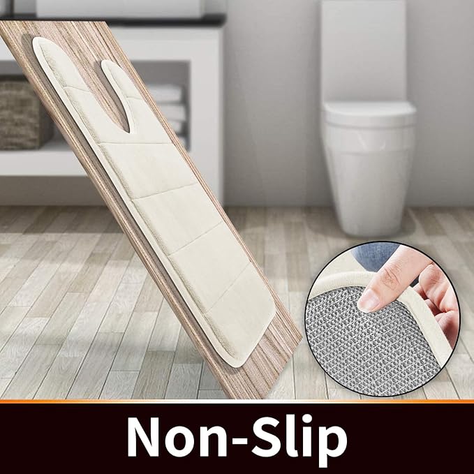 Yimobra Memory Foam Toilet Bath Mat U-Shaped, Commode Contour Rug, Soft and Comfortable, Super Water Absorbent, Non-Slip, Thick, Machine Wash Bathroom Commode Contour Rug, 24 X 20 Inches, Cream
