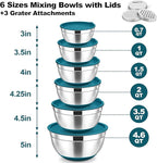 TeamFar Mixing Bowls, Stainless Steel Nesting Salad Bowl with Lids & 3 Graters, For Kitchen Cooking Serving Prepping, Airtight & Non-Slip, Size 4.6/3.5/2/1.5/1/0.7 QT, Set of 5 & Blue