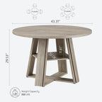 GarveeHome 43.3" Round Dining Table for 2-4 People, Circle Kitchen Table with Wooden Pedestal Base and Storage Shelf for Small Space Saving for Living Room, Apartment (Table Only)