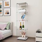 FANYUSHOW Tempered Glass Display Cabinet 4-Shelf Curio Cabinet with Security Lock 5mm Display Shelf Showcase for Living Room/Bedroom/Office- White 64.7" H x 16.7" L x 14.37" W