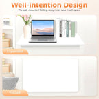 Wall Mounted Folding Desk, 24x16 Inch Floating Desk with Shelf Brackets, Space Saving Fold Down for Small Spaces, Home Office, Kitchen, Laundry Room, White