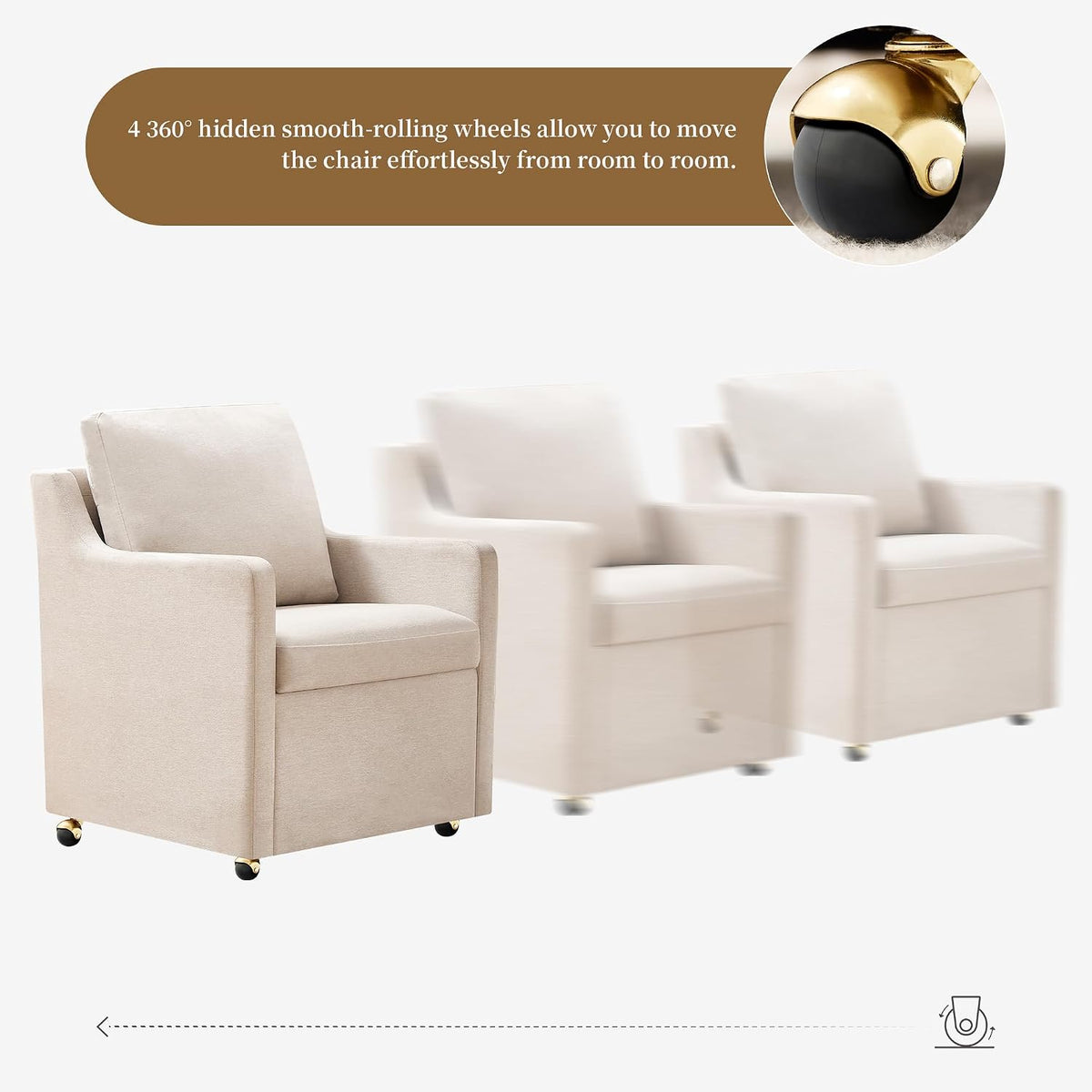 Modern Dining Chair, Linen Upholstered Dining Chairs with Back Pillow and 4 Casters, Accent Armchair for Reading Room Living Room Bedroom (Beige-1 Seat)