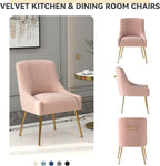 Modern Dining Chairs, Velvet Upholstered Dining Room Chairs with Gold Legs,Tufted Accent Chair Set of 2 for Reception Room Living Room Study Room(Pink)