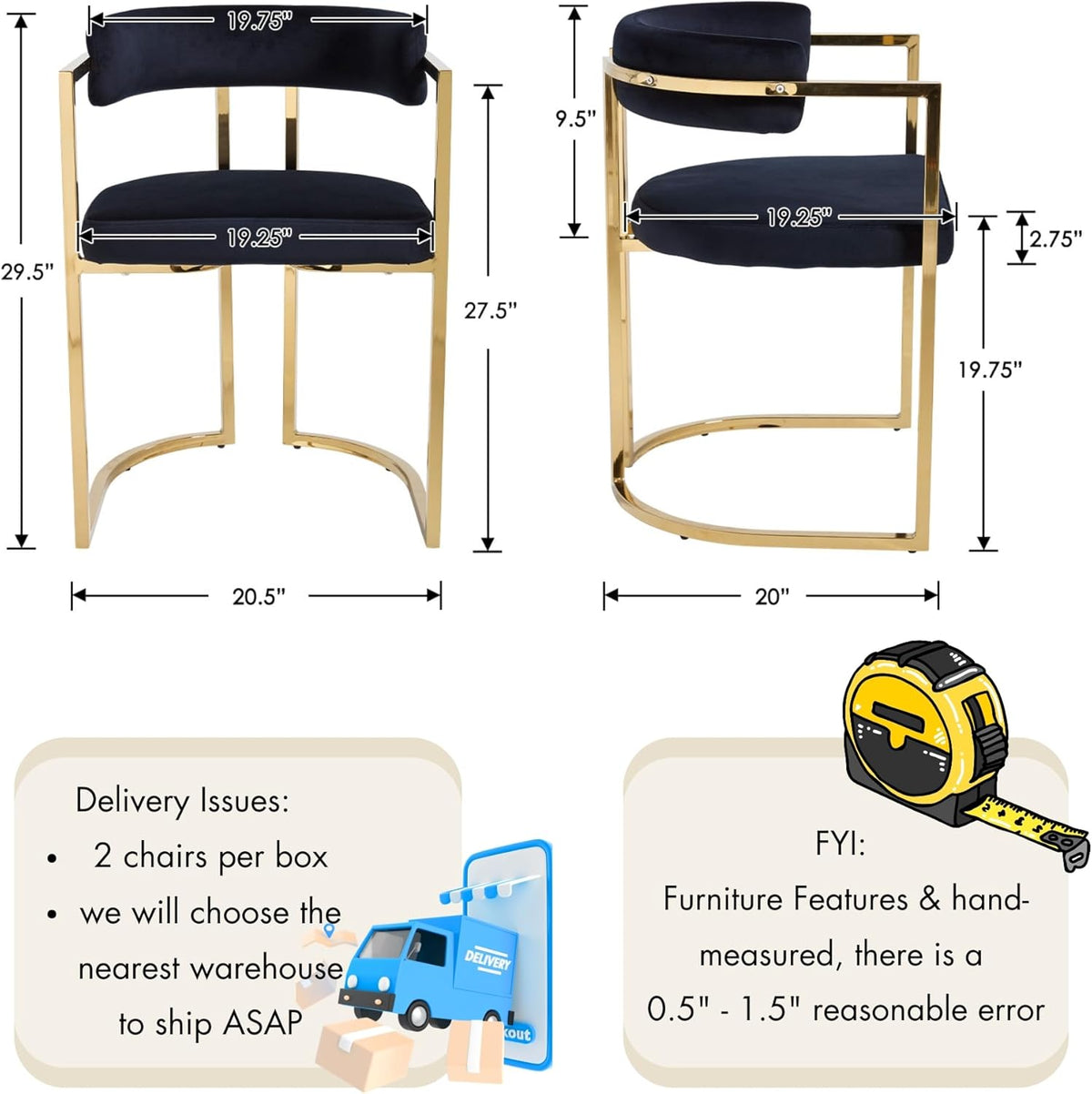 Hyfirm Barrel Dining Chairs Set of 6, Modern Upholstered Belvet Dining Room Chairs with Armrests Gold Metal Legs, Accent Kitchen Chair for Restaurant Living Room, Black