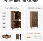 Pantry Cabinet, 71" Tall Pantry Cabinet,Modern Kitchen Cabinet with Doors, Drawers & Adjustable Shelves, Freestanding Food Pantry Cupboard with Side Rack for Kitchen Dining Room,Walnut