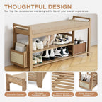 Homaxy 2-Tier Shoe Rack Bench with Side Holder, 39.4 in Bamboo Entryway Bench, Shoe Rack Organizer with Cushion for Front Entrance, Hallway Living Room Bedroom, Walnut and Light Brown
