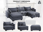 asunflower Modular Sectional Sofa for Living Room, 122.5" 3-Seat U-Shaped Cloud Couch with 2 Storage Ottomans, Easy Assembly Corduroy Couch with Deep Seat for Bedroom, Apartment, Dark Grey