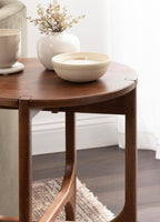 Kate and Laurel Kroscove Modern Geometric Mango Wood Round Side Table, 18 x 18 x 24, Walnut Brown, Transitional Wood End Table for Use as Bedroom Nightstand or Living Room Decor Piece