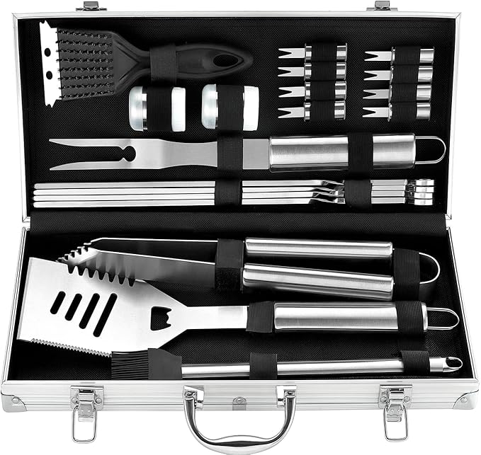 ROMANTICIST 20pcs Heavy Duty BBQ Grill Tool Set in Case - The Very Best Grill Gift for Father's Day and Christmas - Professional BBQ Accessories Set for Outdoor Cooking Camping Grilling Smoking