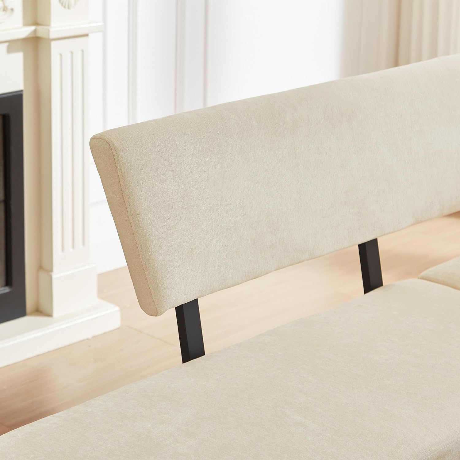 HIPIHOM Modern L-Shaped Dining Bench, 67 Inch Fabric Upholstered Corner Sofa with Metal Legs for Kitchen Nook, Living Room, Dining Room (Beige)