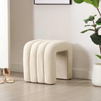 Flouki Ottoman Foot Stool with Channel Tufted, Small Ottoman Bench for Entryway, Modern Vanity Stool Chair, Upholstered Foot Rest Extra Seat for Living Room (Beige Linen, Set of 2)