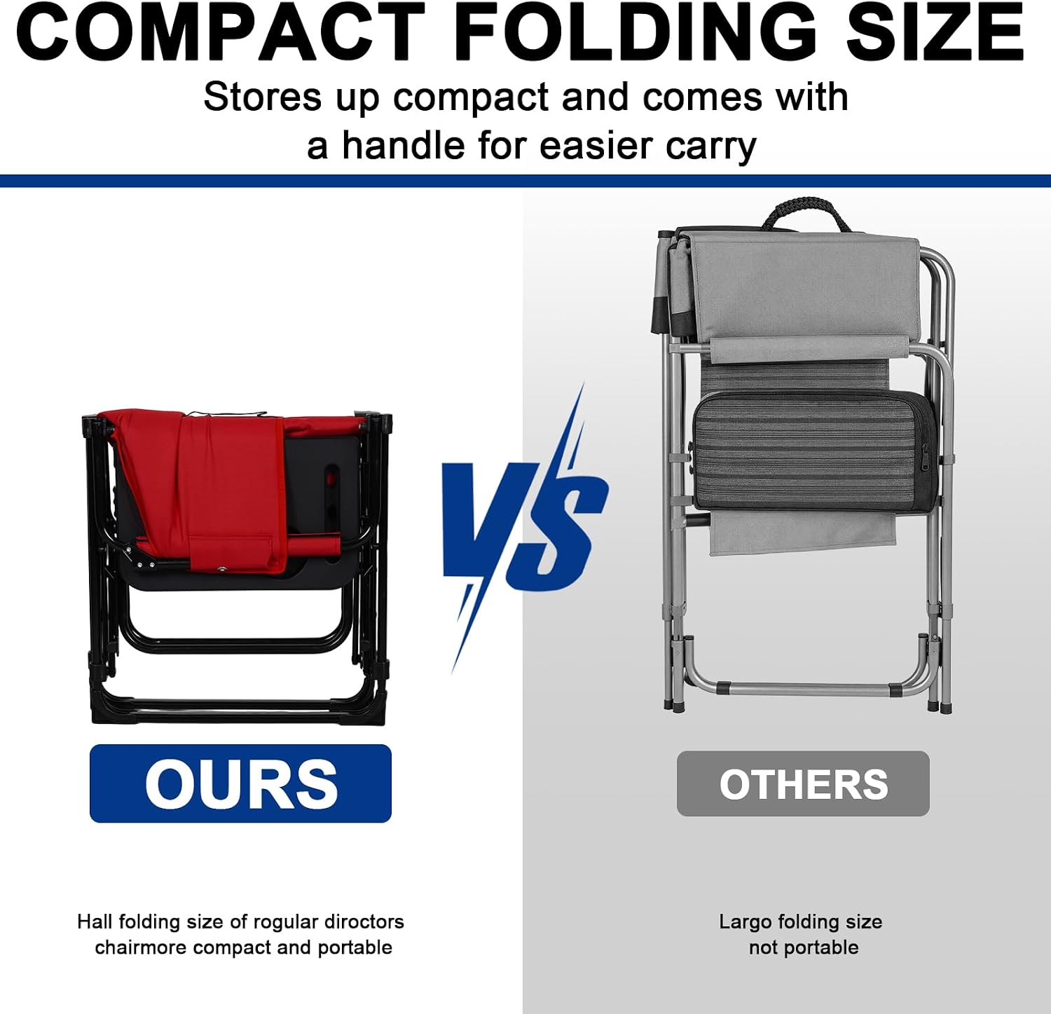 Romswi 2Pack Director Chairs for Outdoor, Folding Camping Chair, Compact Directors Chair Side Table and Side Bag, Heavy Duty Oversize Chair for Beach Fishing Picnic, Holds up to 400 lbs Red