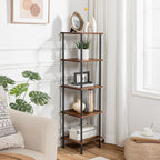 HOOBRO 5-Tier Corner Shelf Stand, Corner Square Rack Display Shelf, Tall Storage Plant Stand, Bookcase for Small Spaces, Living Room, Home Office, Kitchen, Rustic Brown and Black BF50CJ01