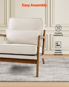 VEVOR Accent Chair, Mid Century Modern Armchair with Solid Wood Frame and Non-Slip Legs, Upholstered Leisure Chair with Linen Fabric and 5.7 in Thickened Cushion, for Living Room, Bedroom, Office