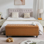 Tbfit 50.8" Ottoman with Storage, Button‑Tufted Bench with Safety Hinge and Rivets, Large End‑of‑Bed Storage Ottoman Bench for Bedroom, Living Room, Entryway, Camel PU