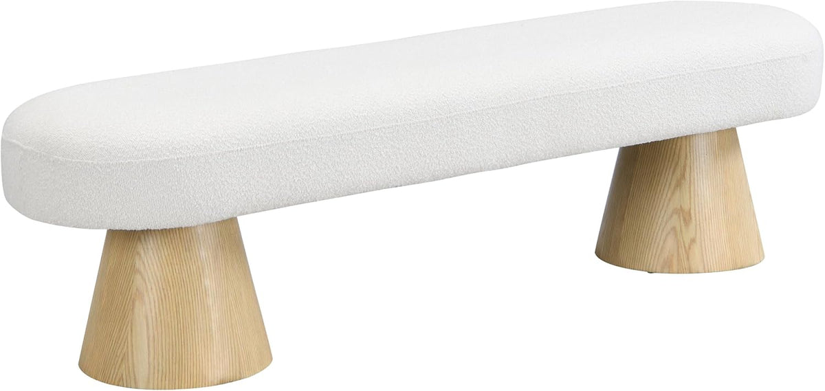 Christopher Knight Home Manila 64" Oval Dining Bench, Boucle Ottoman Bench, Large Dining Chair, Entryway Bench, Comfort Long Footstool for Living Room Dining Room, No Assembly Needed, Beige