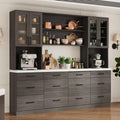 Timechee 82.7" Tall Kitchen Pantry Storage Cabinet, Large Free Standing Food Storage Hutch with Doors and Shelves, Modern Cupboard Coffee Bar with Drawers for Dining Room, Gray