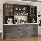 Timechee 82.7" Tall Kitchen Pantry Storage Cabinet, Large Free Standing Food Storage Hutch with Doors and Shelves, Modern Cupboard Coffee Bar with Drawers for Dining Room, Gray