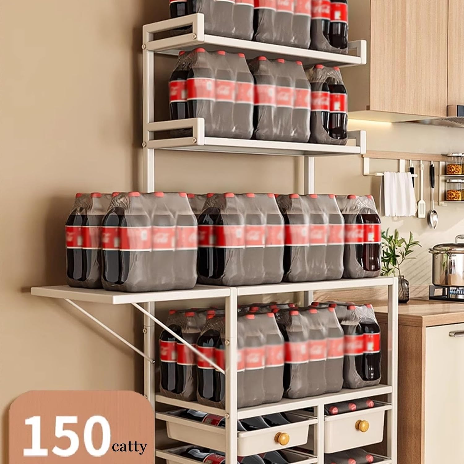 JKGHK Tall Kitchen Storage Cabinet Rack, Pantry Cabinet Storage Cart Sideboard with Wheels, Kitchen Cart with Extension Table, Freestanding Sideboard Buffet Cabinets(120cm/47.2in)
