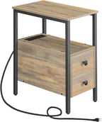 HOOBRO End Table with Charging Station, Narrow Side Table with 2 Drawer & USB Ports & Power Outlets, Nightstand for Small Spaces, for Living Room, Bedroom, Sapphire Brown UC541BZ01