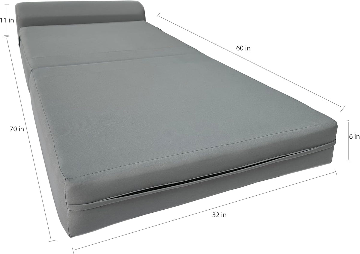 D&D Futon Furniture Sleeper Chair Folding Bed, Studio Sofa Guest Folded Mattress, High Density Foam (70 x 32 x 6, Gray)
