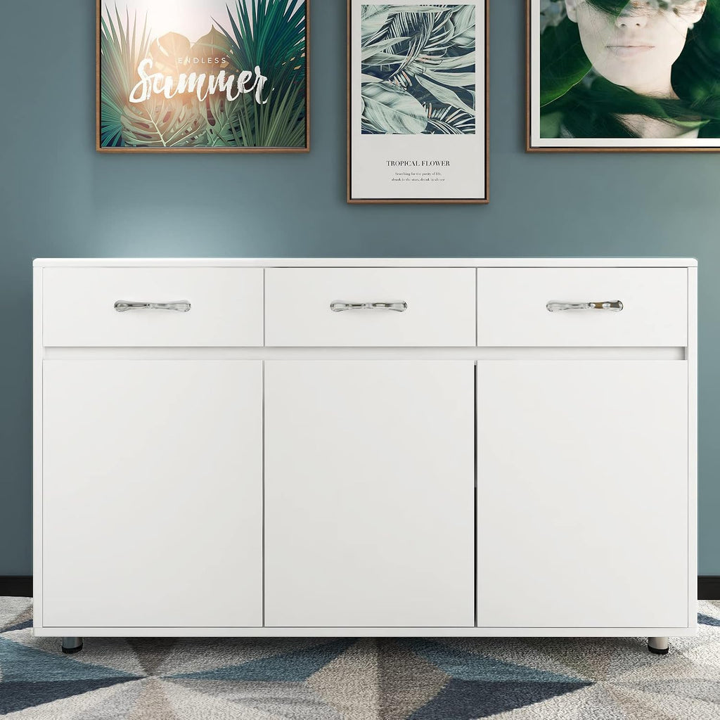 Storage Drawer File Cabinet Side Cabinet Entryway Console Side Tables with Three Drawers and Three Doors for Office or Kitchen Room (Three Doors, White)